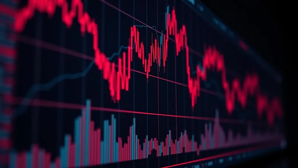 Close up of digital data charts on a screen, neon lines, dar