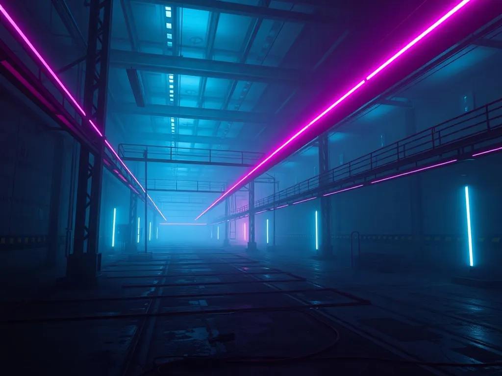 A high-contrast industrial landscape with geometric shadows